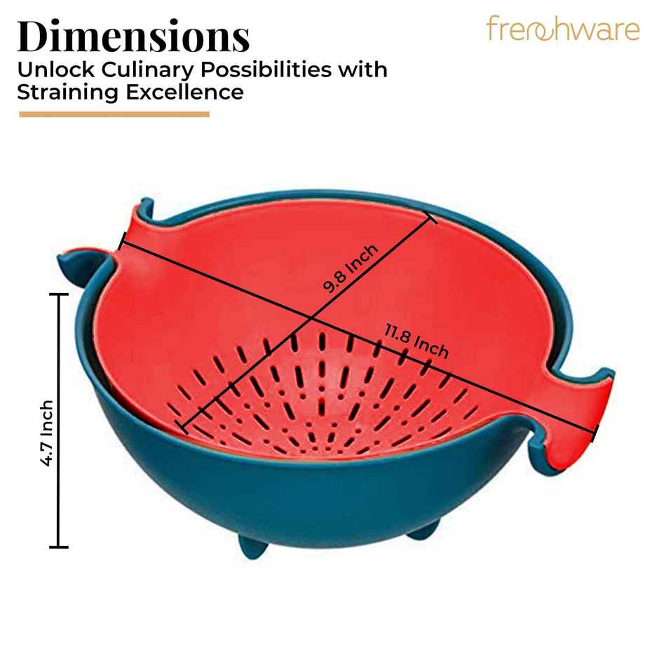 Frenchware Plastic Colander Bowl, Food-Grade Plastic, BPA-Free, Dishwasher-Safe - Blue & Red