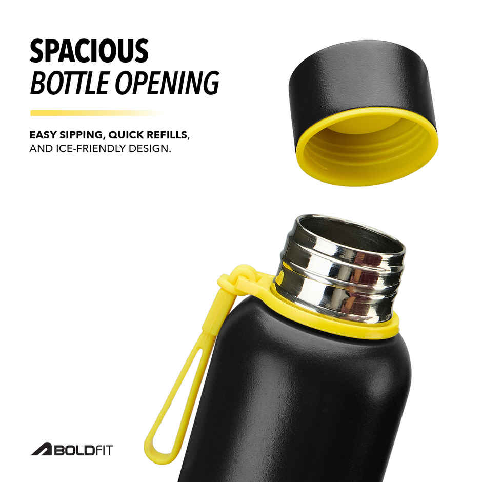 Boldfit Thermosteel Water Bottle | Insulated Hot & Cold Flask for Travel | Black | 700 ml