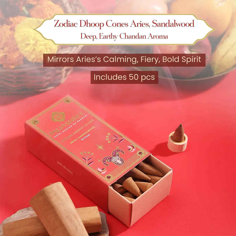 Pujashree Zodiac Dhoop Cones Aries, Chandan | 50 Cones