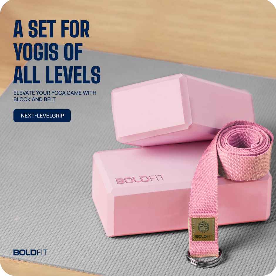 Boldfit Yoga Blocks High Density Foam Yoga Brick For Stretching Pink Set