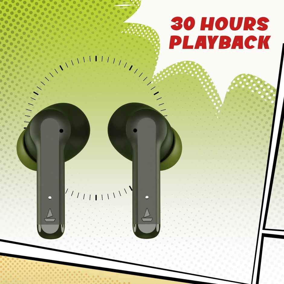 boAt Airdopes 458 TWS Earbuds W/ Spatial Bionic Sound by Thx, in Ear Enx Tech(Olive Green)