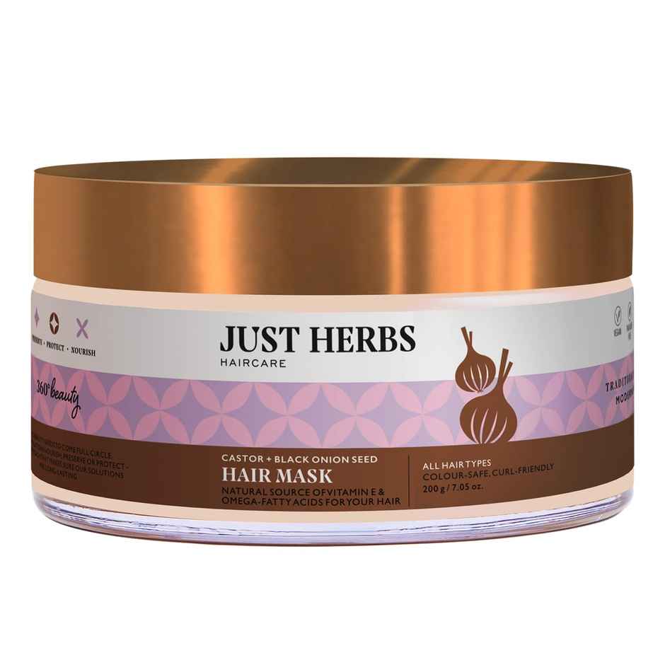Just Herbs Anti Hairfall Natural Hair Mask With Castor & Black Onion Seed For Dandruff