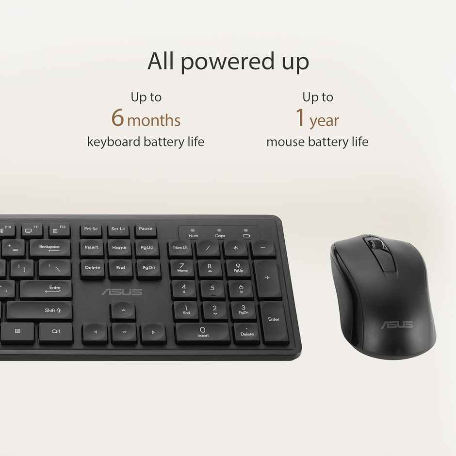 Asus Wireless Keyboard & Mouse Set Cw101 | Upto 1000 Adjustable DPI | 2.4 Ghz Nano Receiver | Black