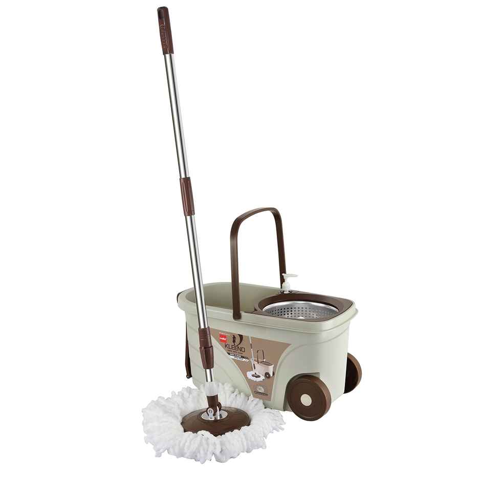 Cello Deluxe Spin Mop Bucket Max Clean with Soap Dispenser, Beige