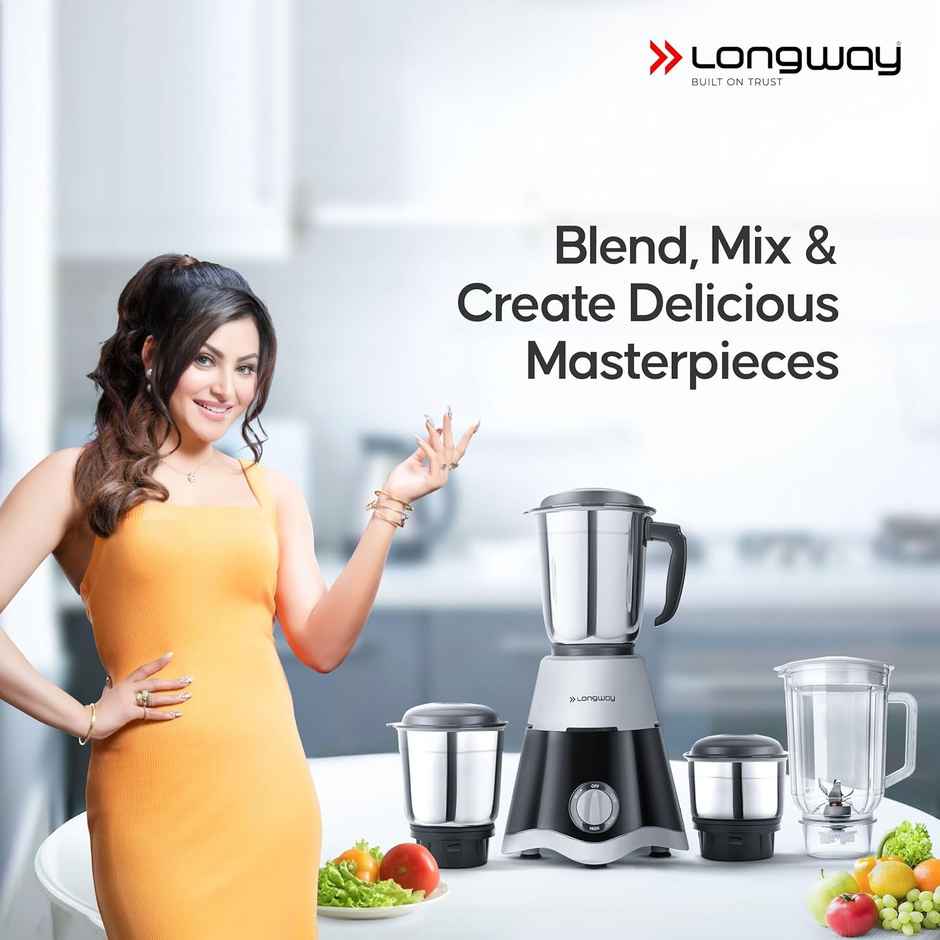 Longway Super Dlx Up to 750W Max Output Juicer Mixer Grinder | 2 Years Warranty |4 Jars|Black & Grey