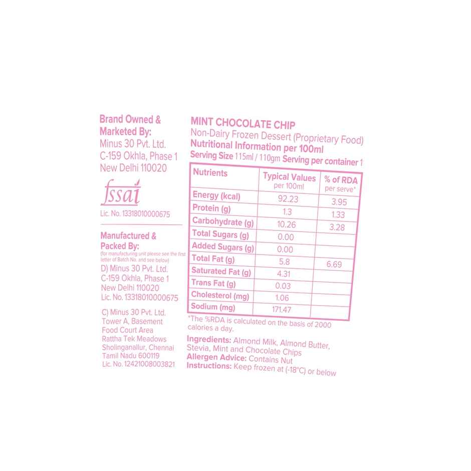 MINUS THIRTY Mint Chocolate Chip Vegan & Sugar Free