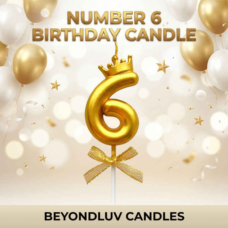 BeyondLuv Candles for Kids Birthday Party 6 Golden Number Candle With Crown