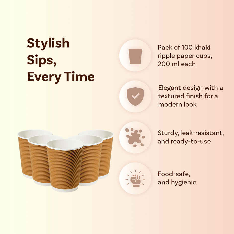 Ripple Paper Cup | Khaki | 200 ml | Careswipe