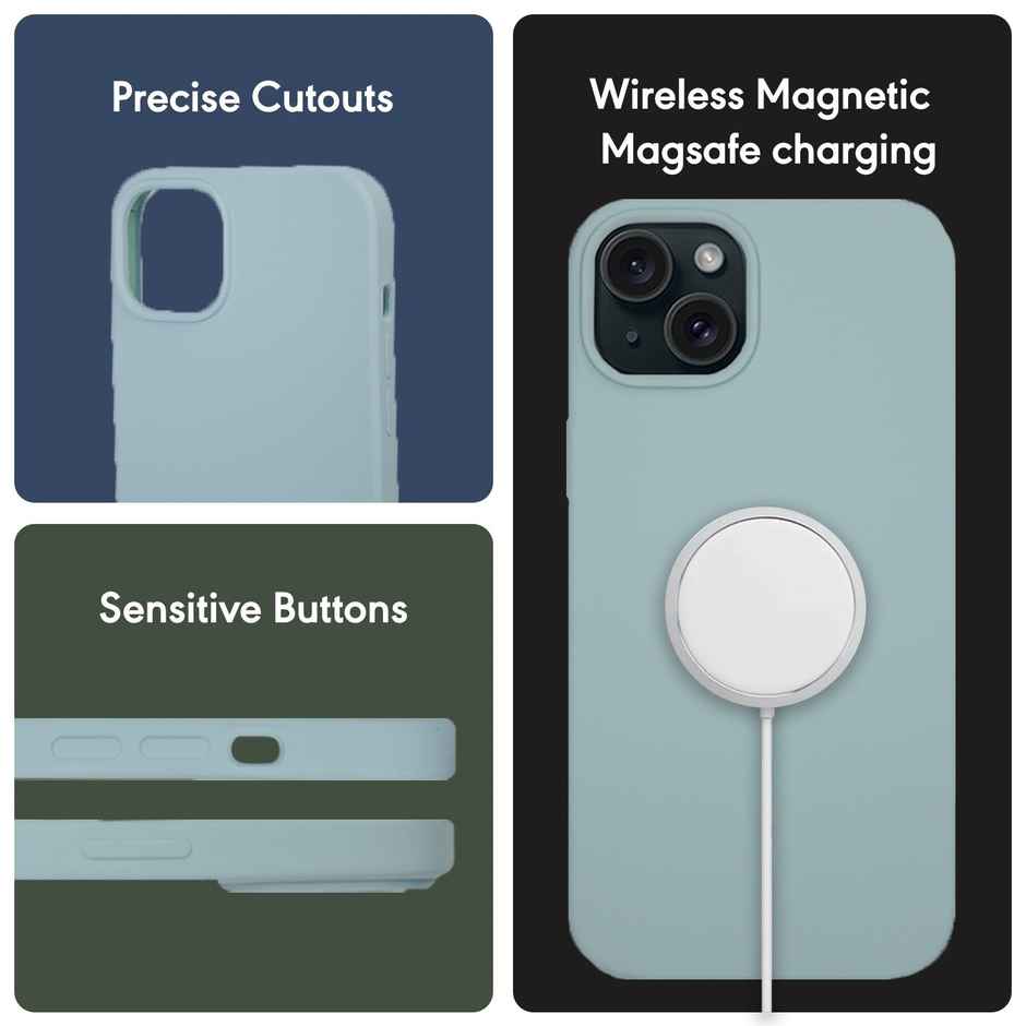 Sprig Designer Back Cover for Apple Iphone 15 Liquid Silicone Shock Proof | Light Green | MagSafe Compatible