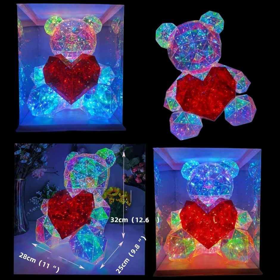 Desidiya Led Teddy Bear With Heart Holographic Table Lamp, Perfect Gift For Room Decor