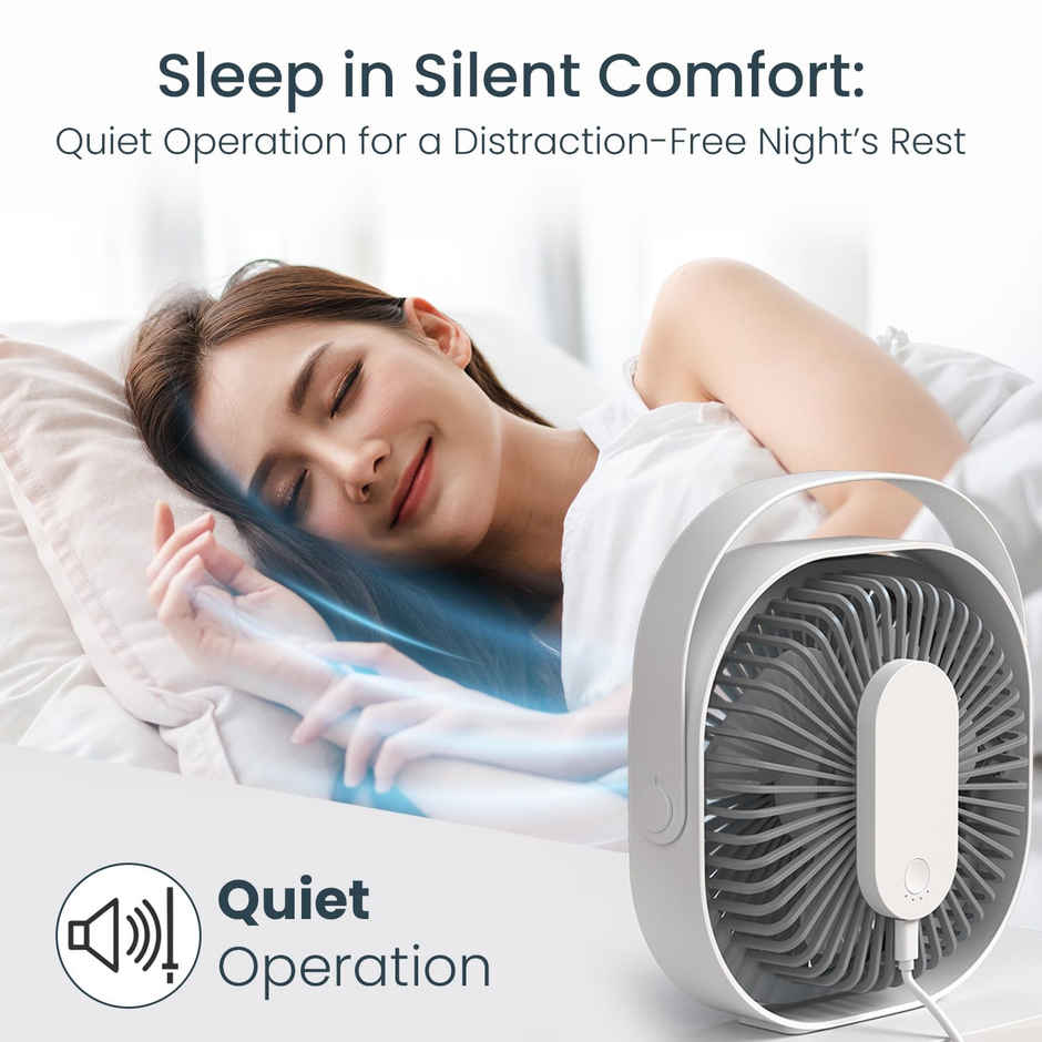 Portronics CoolCube Desktop Fan with 2400 mAh Battery | Type-C Charging | White