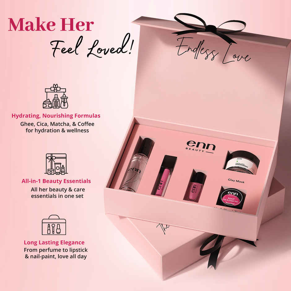 ENN Beauty Endless Love Gift Set | Clay Mask | Lipstick | Nail Paint | Lip & Cheek Tint | Perfume