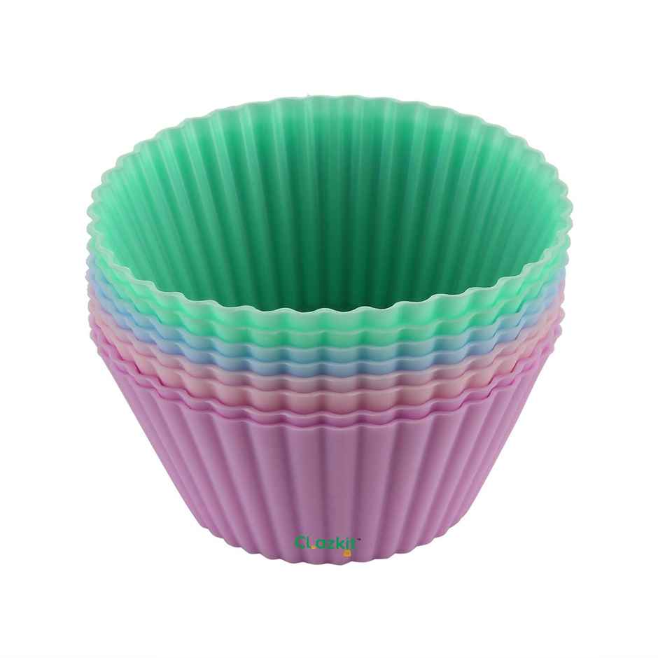 Clazkit Silicone Muffin Cup Moulds - 8 Pieces | Assorted