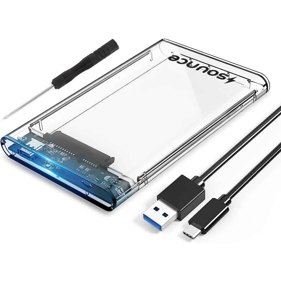 Sounce 2.5" SATA SSD Enclosure Transparent Case | SATA to USB C 3.1 Disk Case | Multicolour