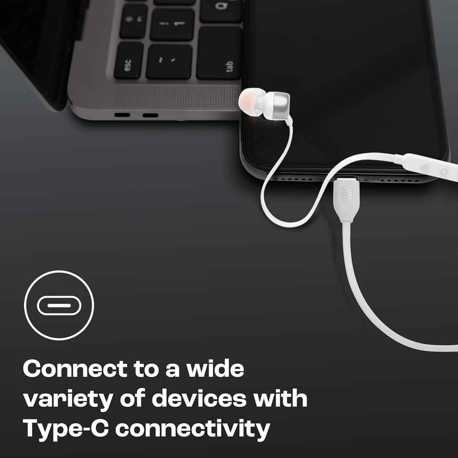 JBL Tune 310 Wired In-Ear Type C Headphones, Hi-Res Audio With Digital-To-Analog Converter (White)