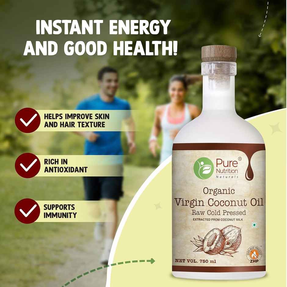 Pure Nutrition Organic Virgin Coconut Cold Pressed Oil Glass Bottle | Nourishes Skin And Hair