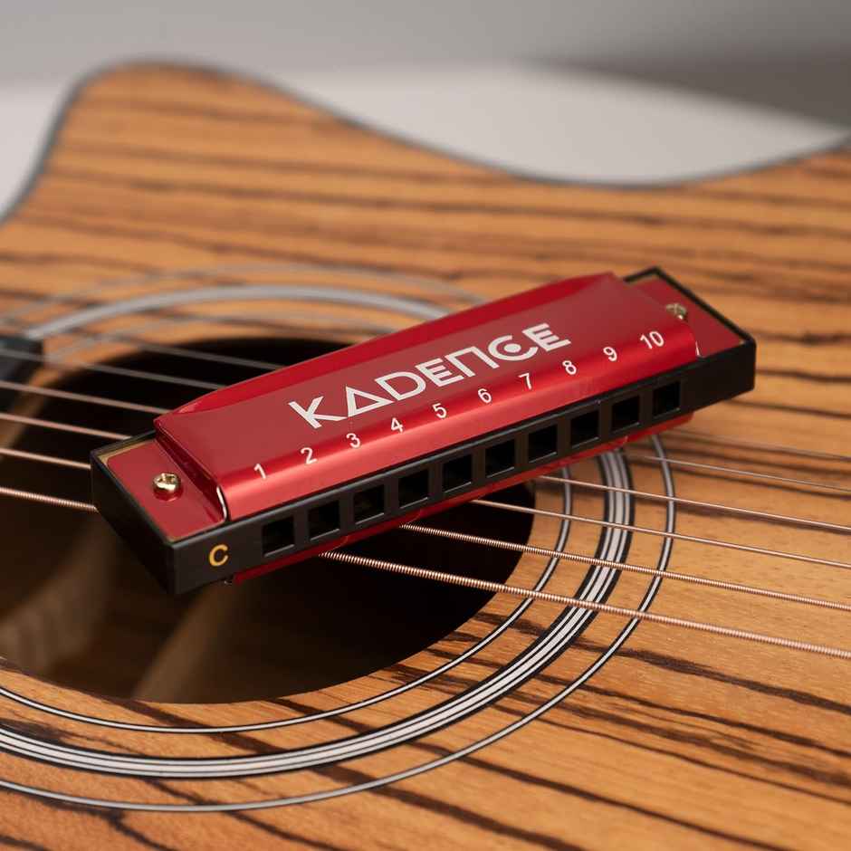 Kadence Daitonic Harmonica T104, Key of C, 10 Holes, 20 Tones, with Hard Case - Red