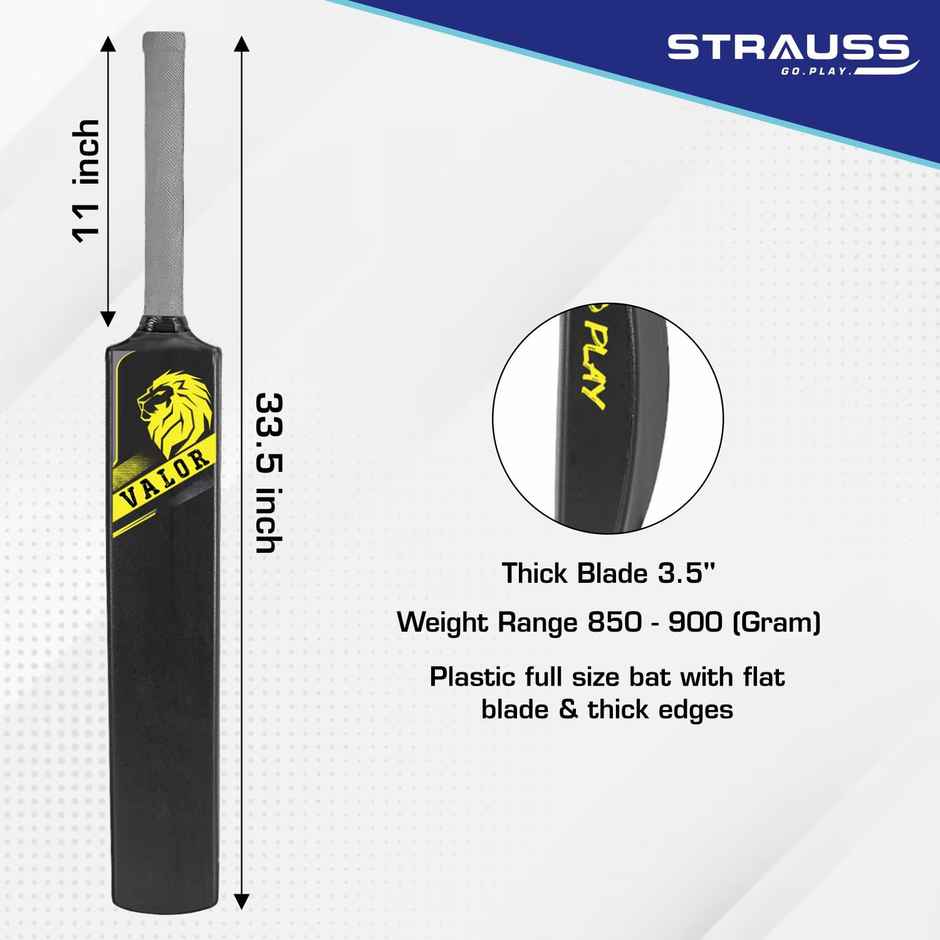Strauss Valor Plastic Cricket Bat, Size 8, (Black & Yellow)