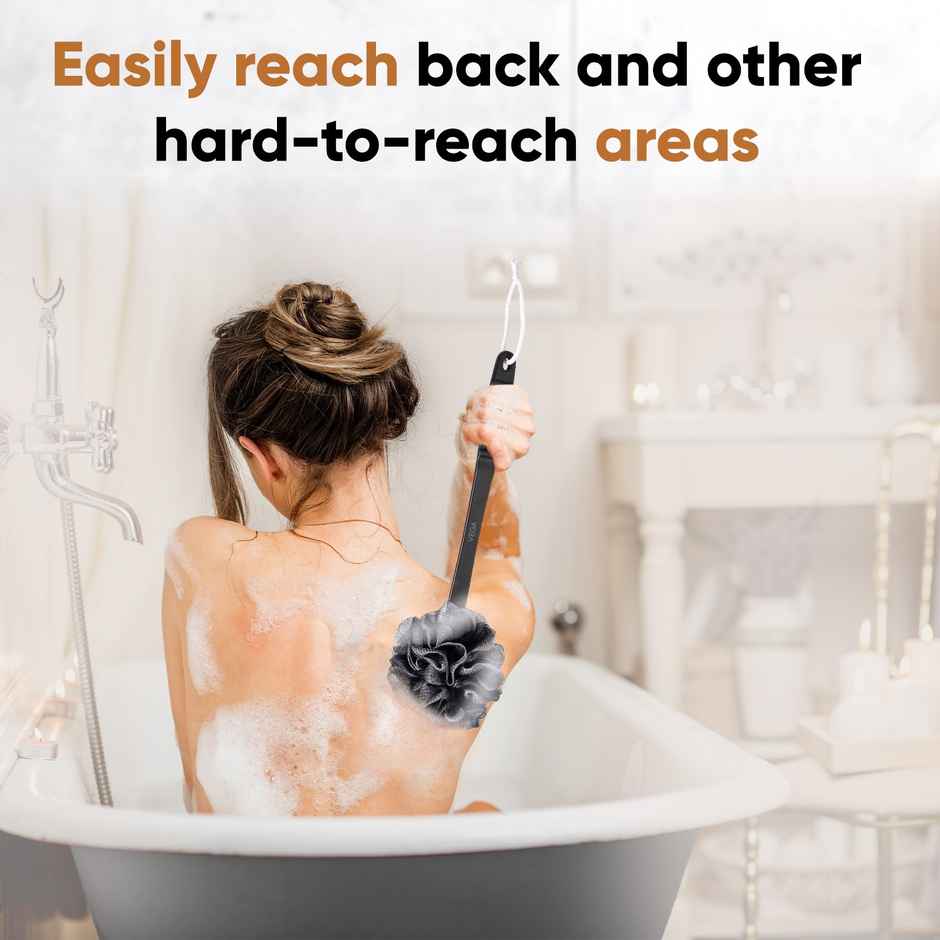 Vega BCA Luxury Black Bath Brush with Long Handle Exfoliating Back Bath | BA-1/8