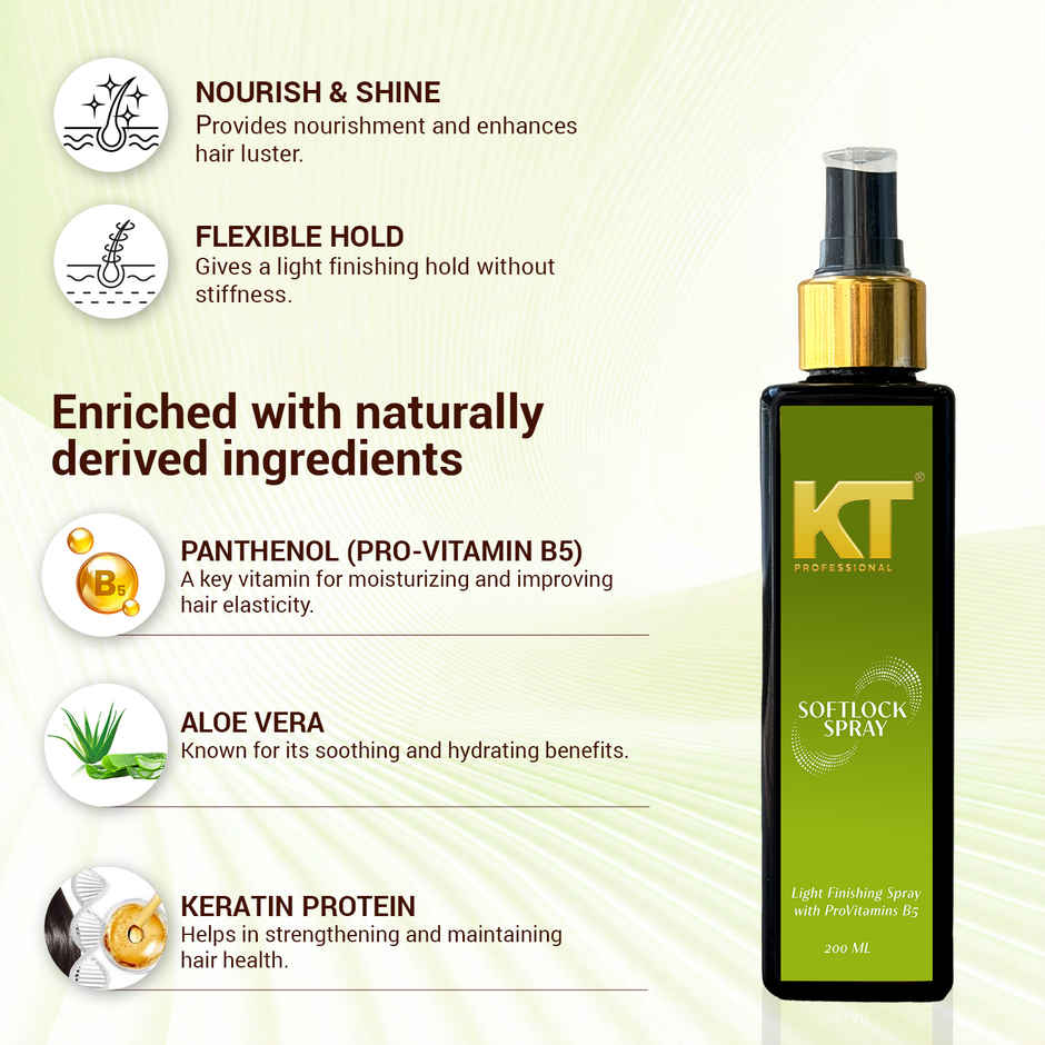 KT Professional Soft Locks Spray with Wheat Protein, Panthenol & Aloe Vera