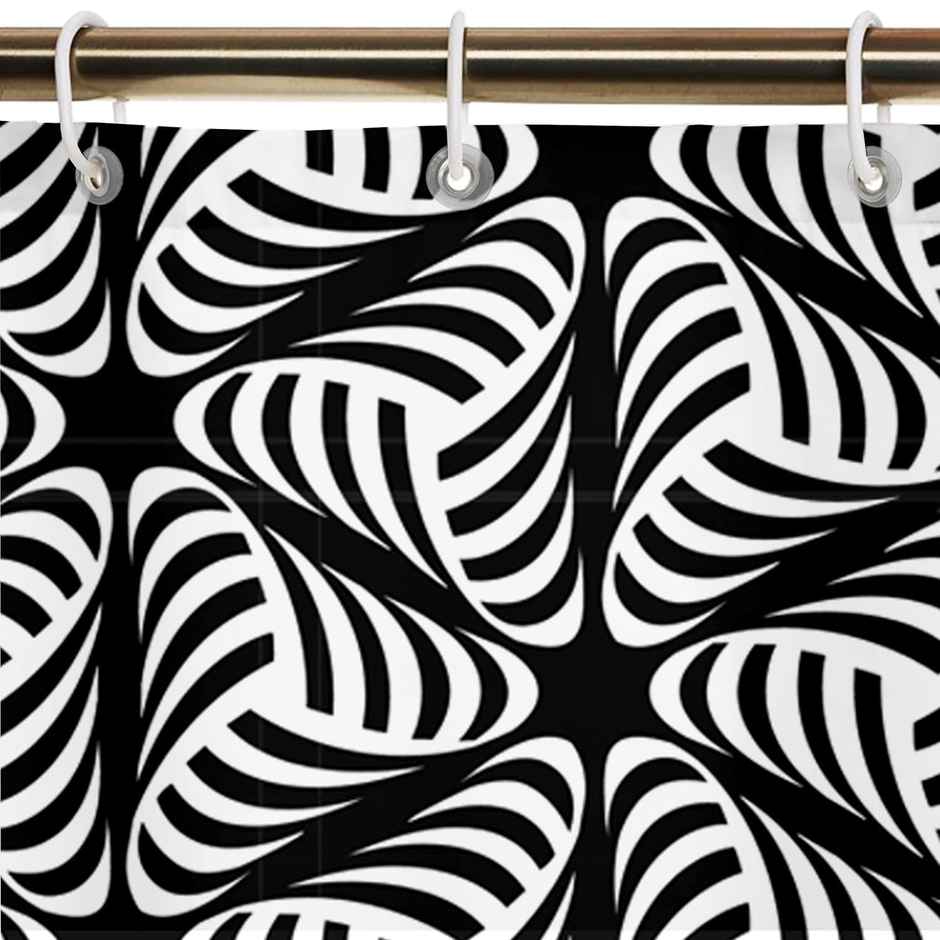 Lushomes Shower Curtain - Black/White | Printed Swirly Triangles | Water-Repellent | 72 x 80 inch