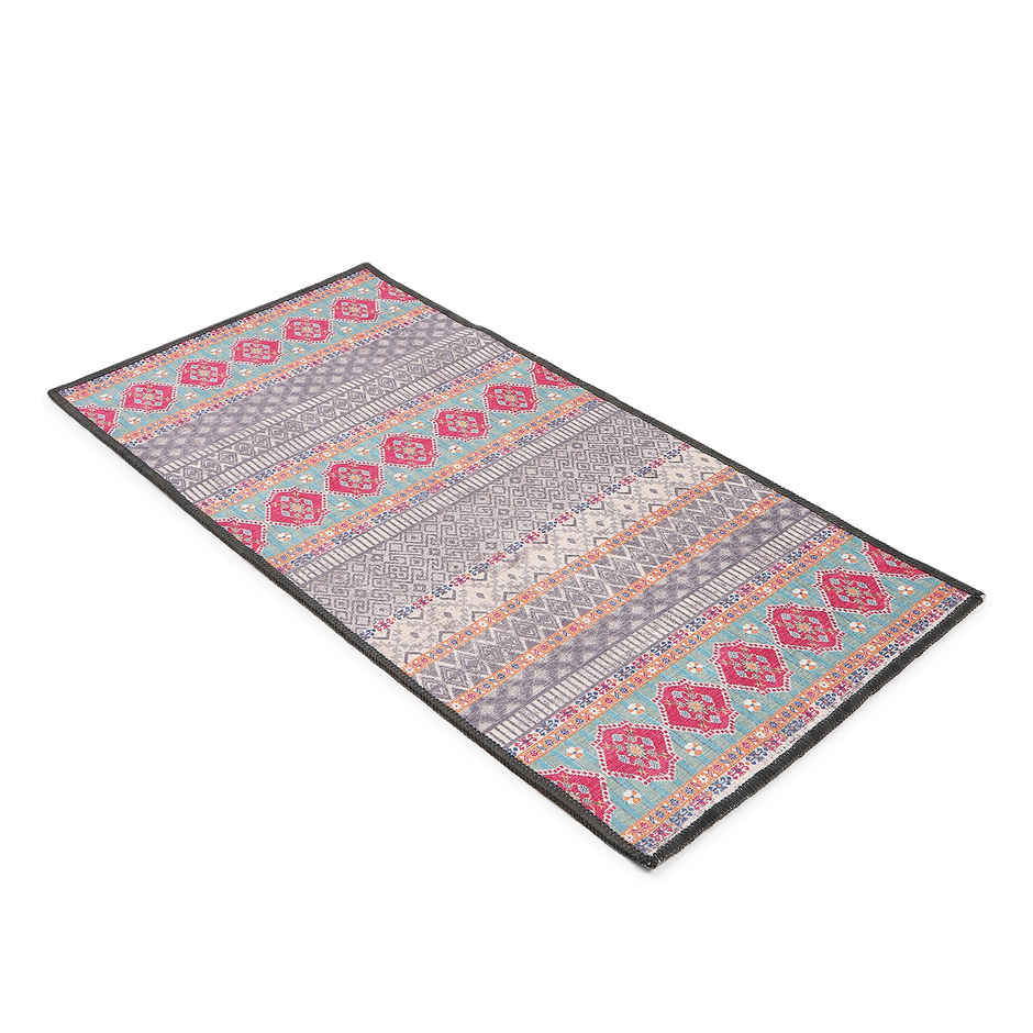 Status Ice Velvet Floor Runner | 2 Ft x 4 Ft | Ethnic Print | Pink
