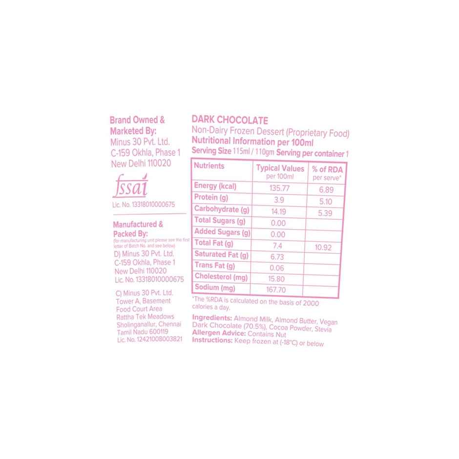 MINUS THIRTY Dark Chocolate Vegan And Sugar Free