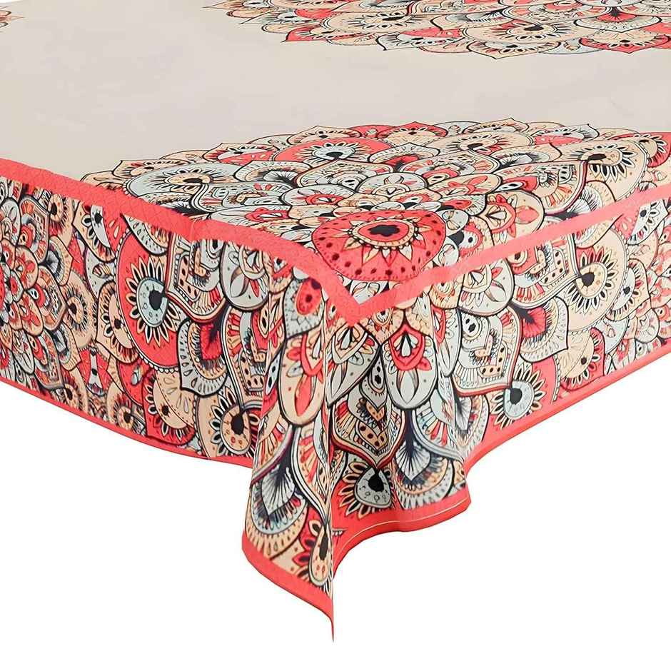 Kuber Industries Dining Table Cover | 6 Seater | Rangoli Design | Jute Table Cloth | 90 x 60 | Cream