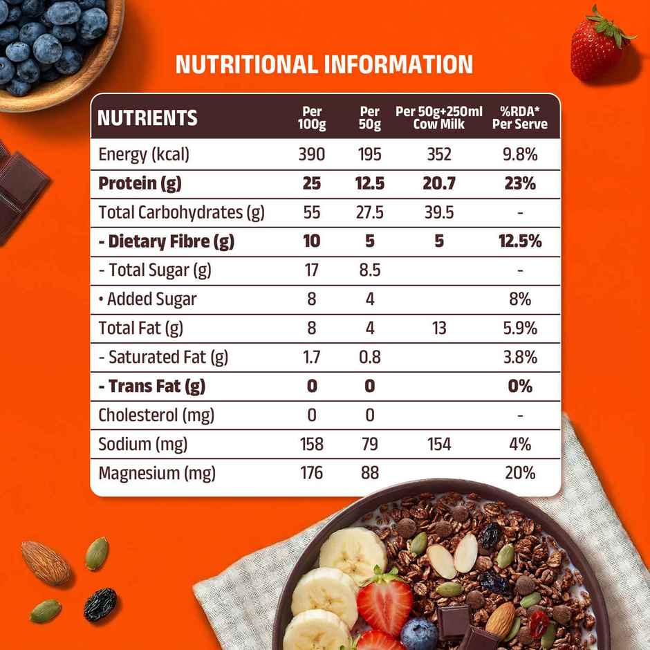 Pintola 25g High Protein Muesli Dark Chocolate & Cranberry, Trans Fat Free