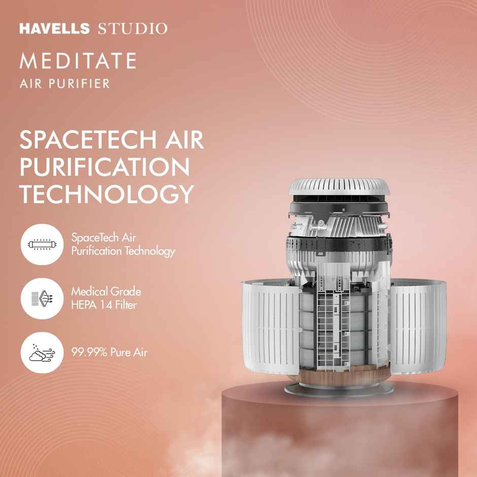 Havells Studio Meditate AP 250 Air purifier with SpaceTech Air Purification Technology |Silver Satin