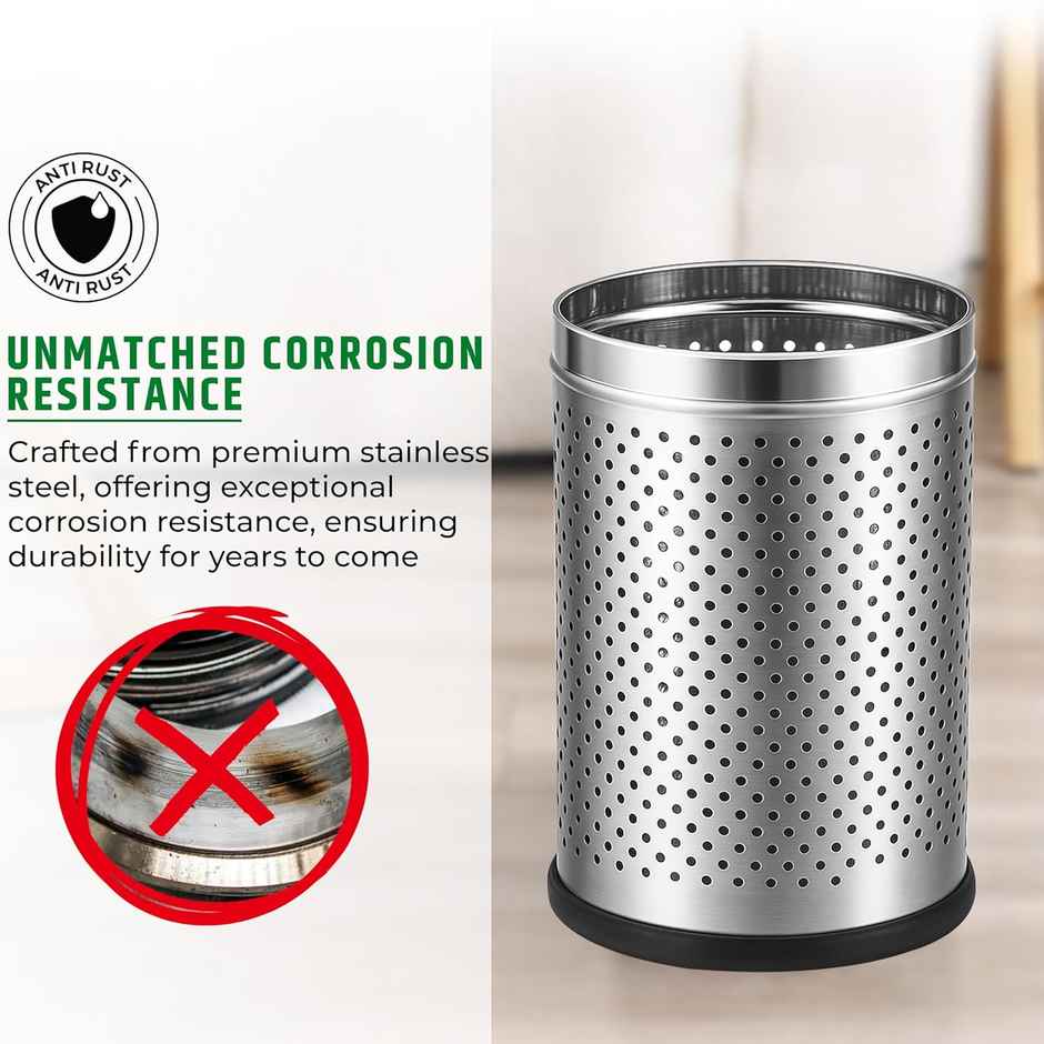 Robustt Stainless Steel Dustbin - 10 L | Silver