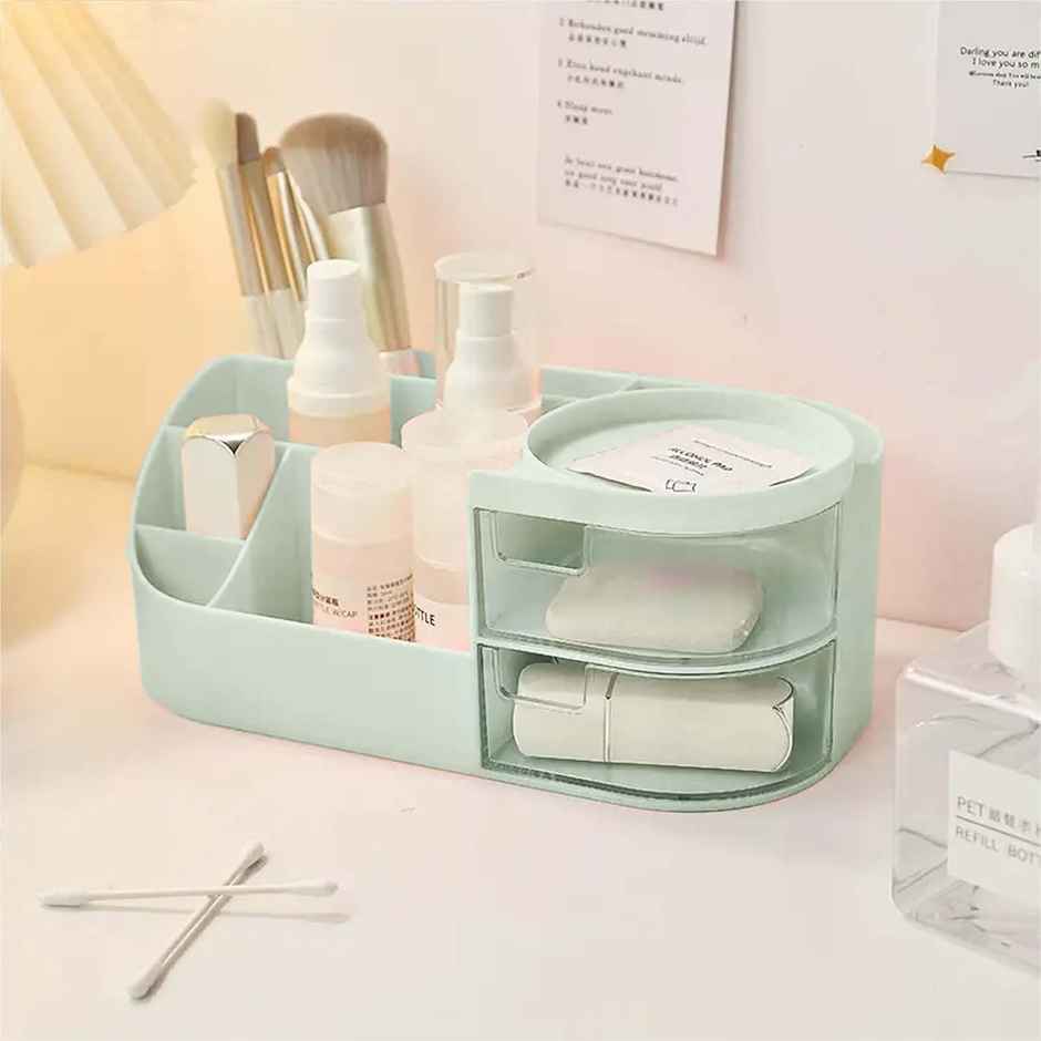 Perpetual Elegant Makeup Organizer with Transparent Drawer for Cosmetics, Skincare (Green)