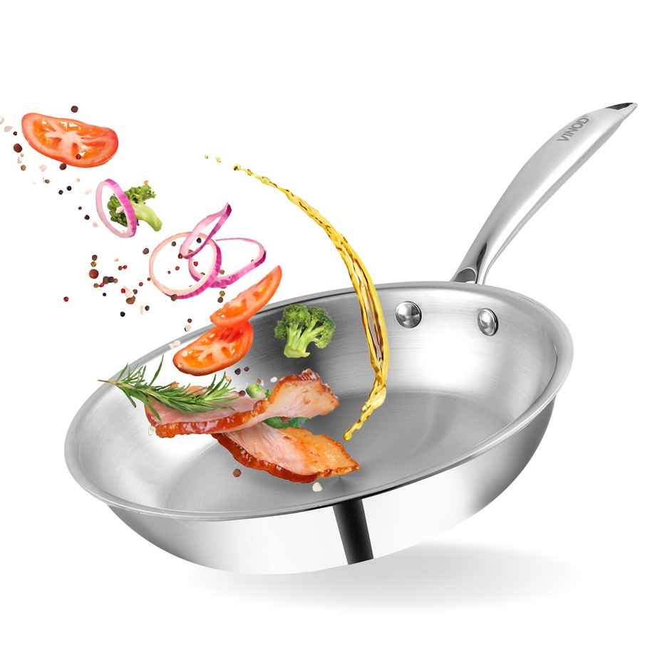 Vinod Platinum Triply Stainless Steel Fry Pan - 24 Cm (Induction Friendly)