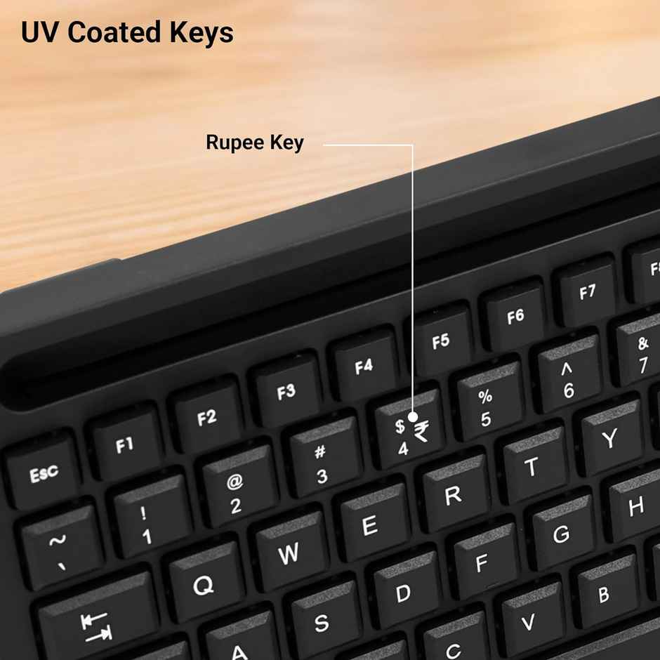 Zebronics K36 Wired Keyboard, 106 Keys, Smartphone Holder, 1.2M Cable Length, Rupee Key - Black