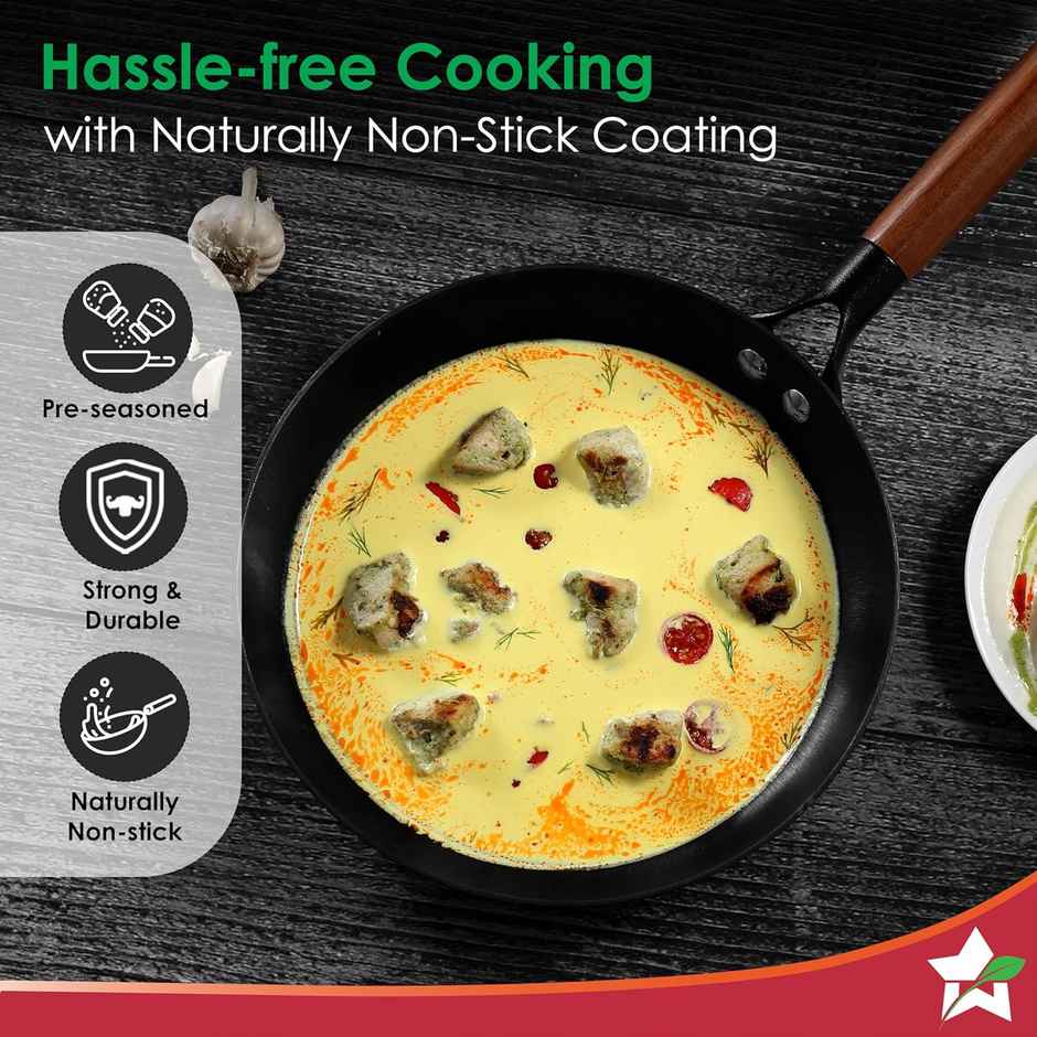 Wonderchef Pre-Seasoned Ferro Light 24Cm Cast Iron Fry Pan | 1.4L