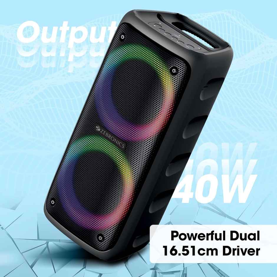 Zebronics Barrel 200 Bluetooth 5.0 Portable Speaker with 40W RMS, TWS, Wired Mic,Dual 6.5" Drivers