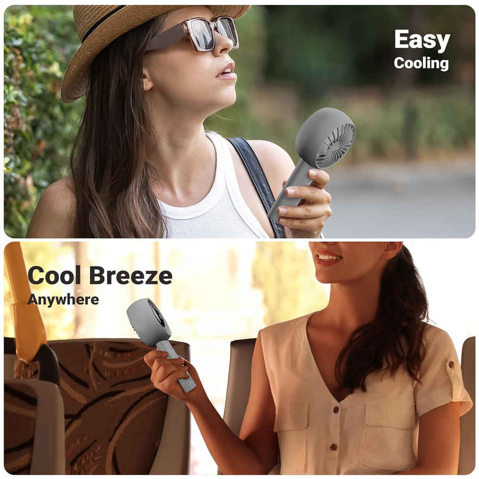 Zebronics Heat Buster 200 Grey Fan | 12H Backup, 3600Mah, 5-Speed, 5.9M/S Airflow, Led Display