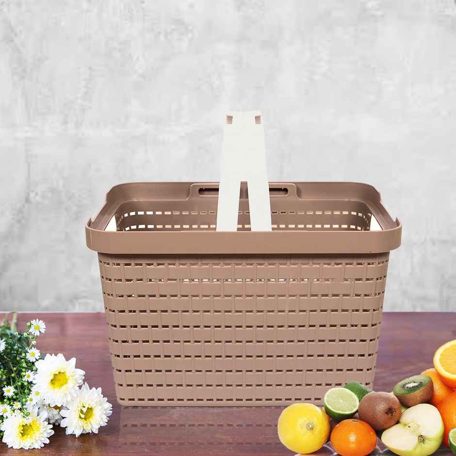 Kuber Industries Medium Plastic Storage Baskets | Foldable Baskets for Kitchen & Stationery | Beige