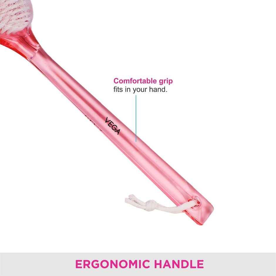 Vega Soft Bristle Bath Brush With Ergonomic Handle | Plastic | Pink