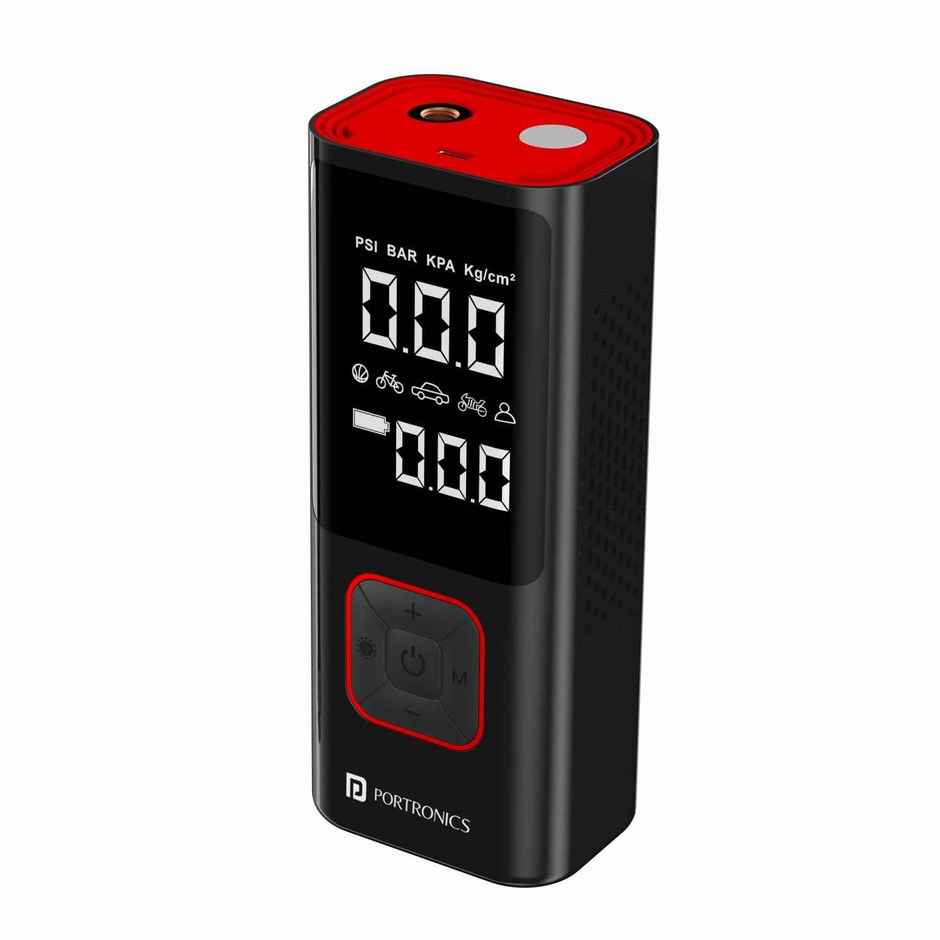 Portronics Vayu 2.0 Rechargeable Tyre Inflator with 150 PSI Pressure, 6000 mAh Battery, (Black)