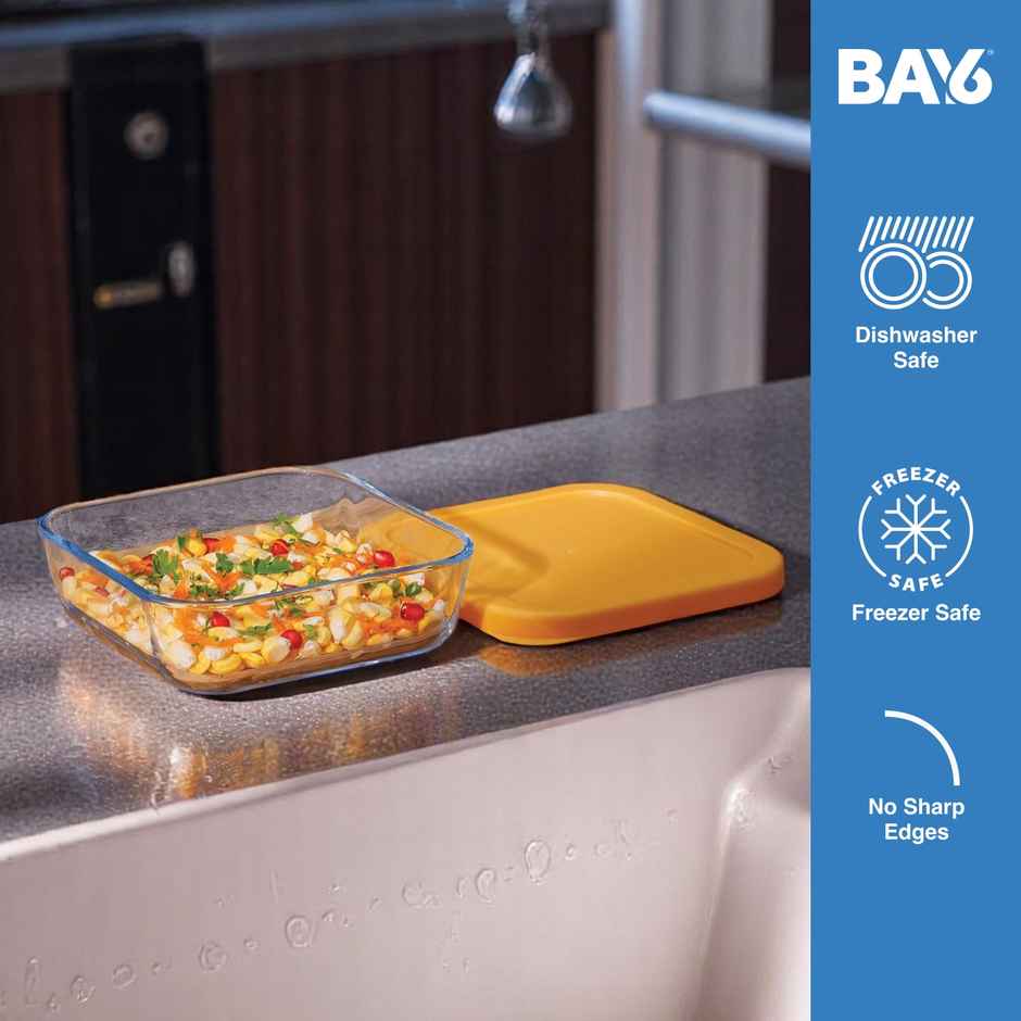 BAY6 Premium Imported Borosilicate Glass Container with Lid - 610 ml - Yellow