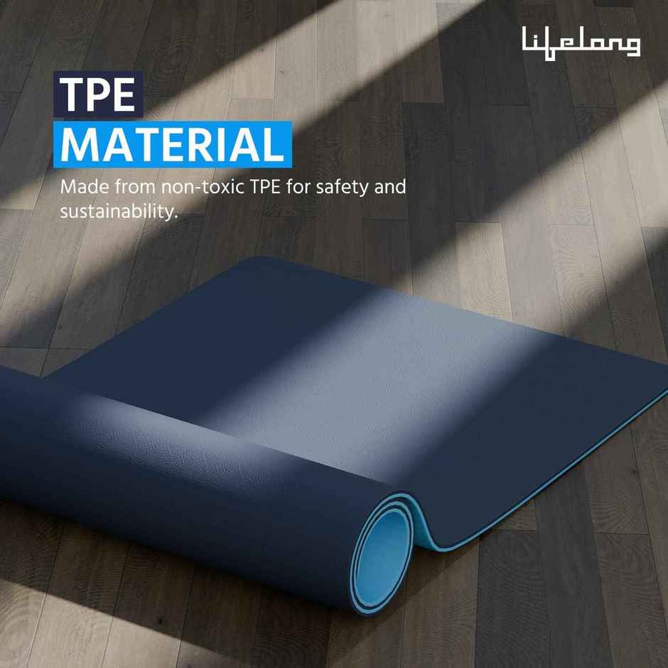 Lifelong 6mm Dual Color Anti-Slip Yoga Mat with Carry bag | Navy Blue and Blue