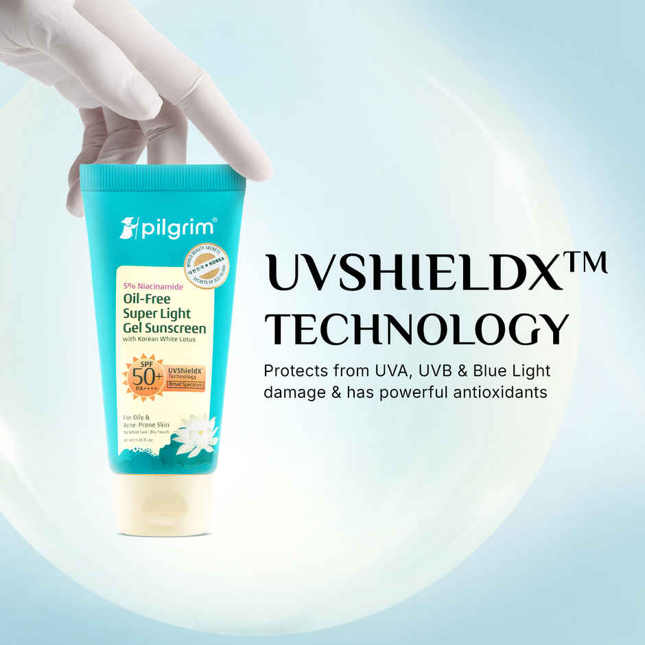Pilgrim 5% Niacinamide Oil-Free Super Light Gel Sunscreen SPF 50+ PA++++ With Korean White Lotus