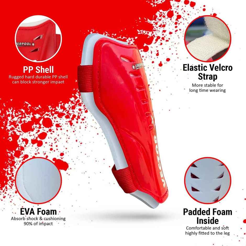 Vector X Liverpool Shinguard | Shinguard For Football | Shinguard For Men| Red | Set of 2|S/M