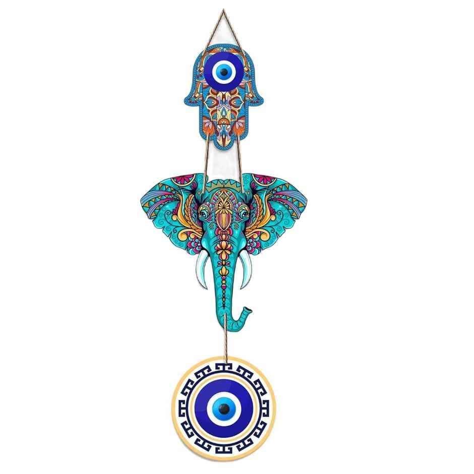 Daluci Wooden Wall Hanging For Home Decor | Hamsa Hand Peace Charm | Elephant