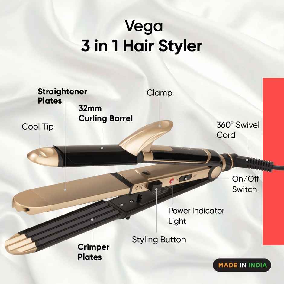 Vega 3 in 1 Hair Styler Straightener, Curler and Crimper for Women, Multi Hair Styler (VHSCC-01)