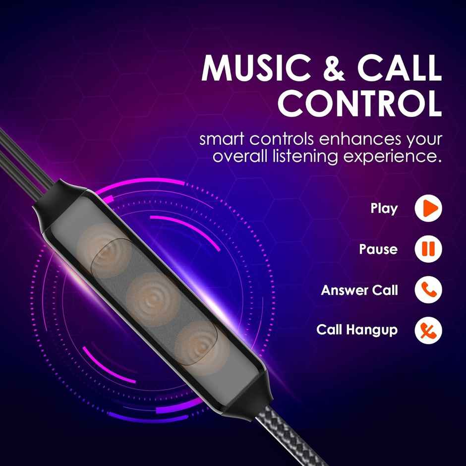 itel Wired Earphone with in-line Mic, 3.5mm Audio Jack, Tangle Free Design, Polished Metal Buds, 10mm Real Bass Drivers, Music & Call Control - Black