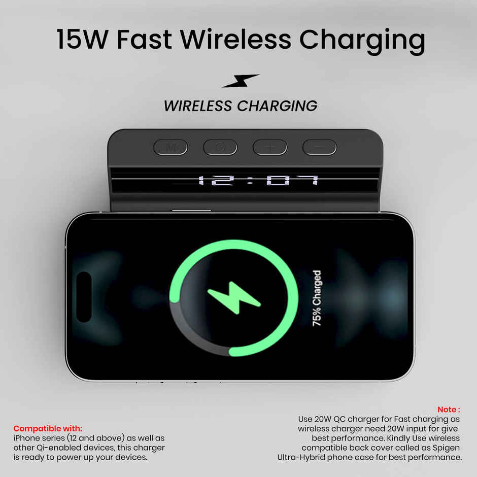Portronics Freedom 4A a Desktop Wireless Mobile Charger with QC Adapter for Fast Charging(Black)