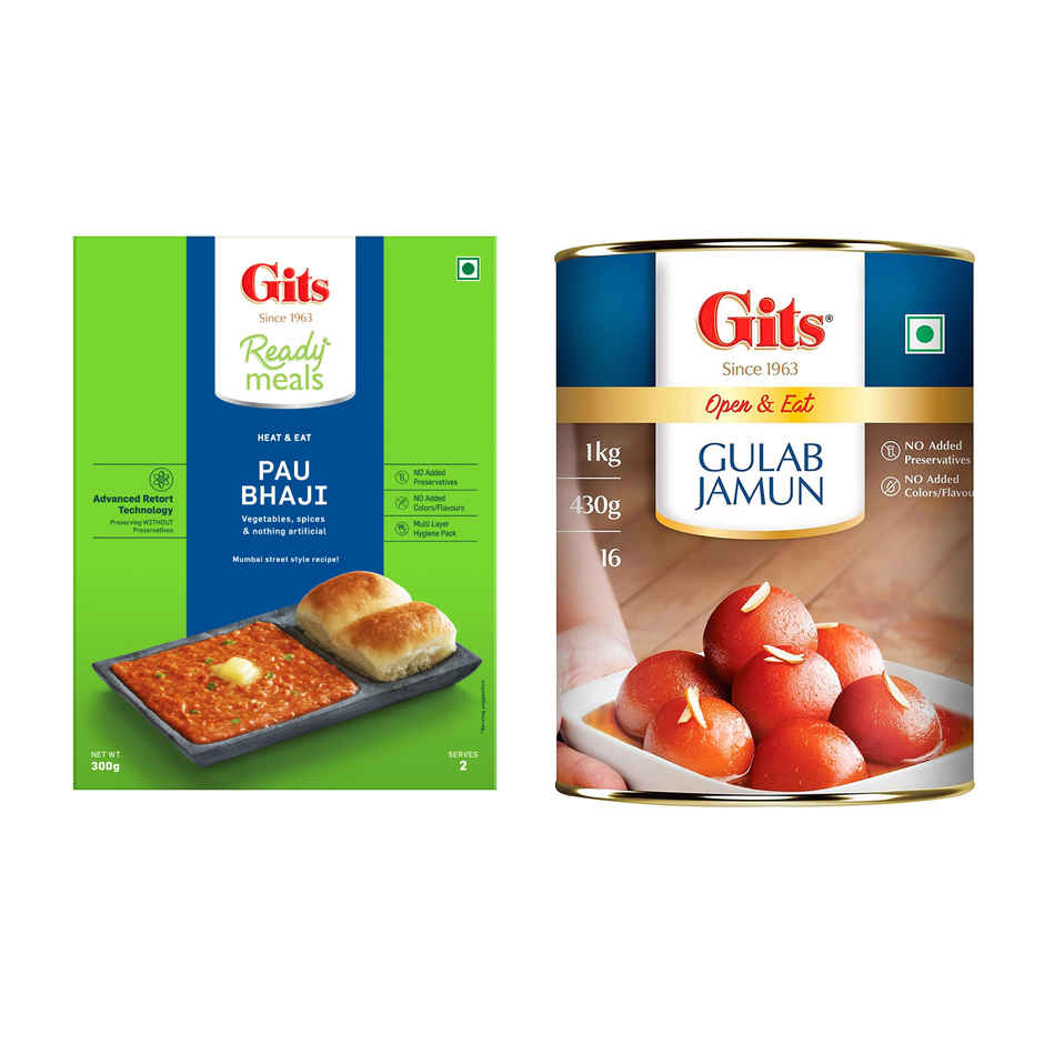 Gits Ready To Eat Pav Bhaji(300gms) & Gits Gulab Jamun Tin(1kg) Combo