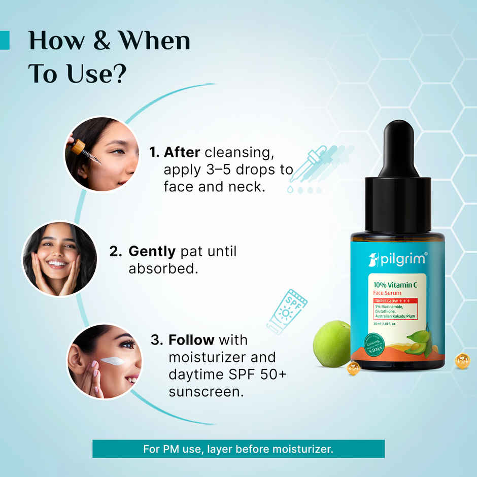 Pilgrim 10% Vitamin C Face Serum with 5% Niacinamide Reduces Dark Spots & Evens Skin Tone